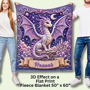 Name hinzufügen, Lila Drache mit Schloss & Mond Fleecedecke
