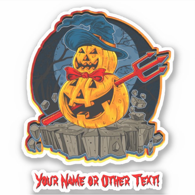 Name hinzufügen, Monster Pumpkin Head Devil Triden Aufkleber (Vorderseite)