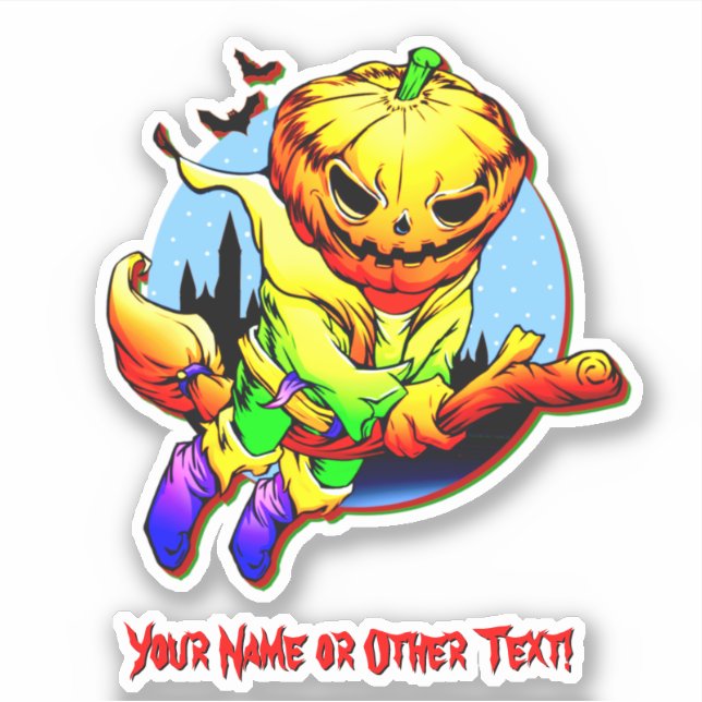 Name hinzufügen, Monster Pumpkin Kopf Hexenzauber Aufkleber (Vorderseite)