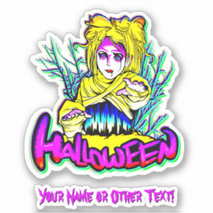 Name hinzufügen, Mummy-Ghost-Girl, gelb Lila Aufkleber