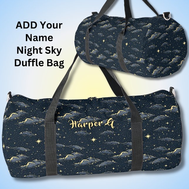 Name hinzufügen, Nachthimmel mit Wolken und Sterne Duffle Bag (Von Creator hochgeladen)