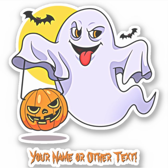 Name hinzufügen, Niedlich Ghost Pumpkin Face Moon  Aufkleber (Vorderseite)