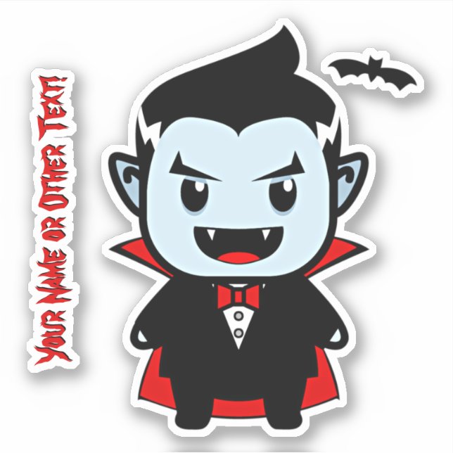 Name hinzufügen, Niedlich Halloween Vampire Black  Aufkleber (Vorderseite)