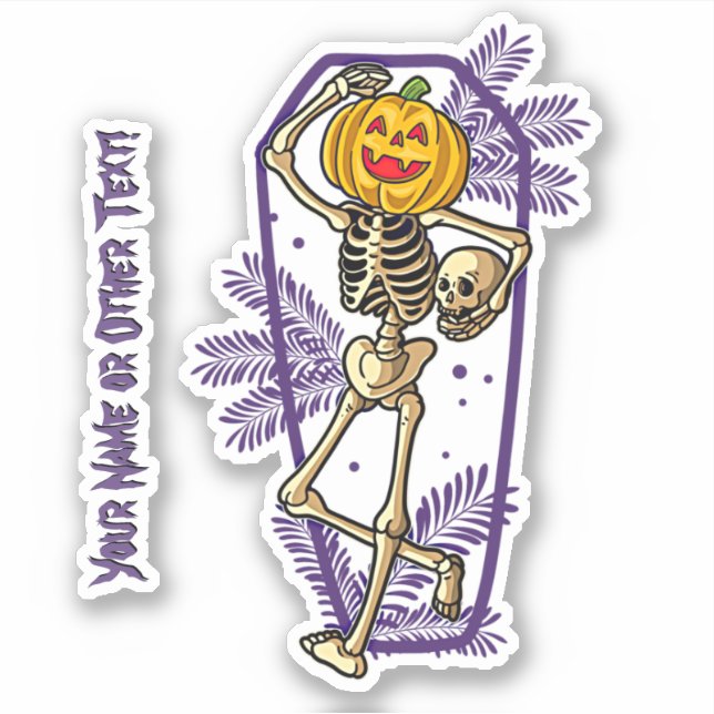 Name hinzufügen, Niedlicher Pumpkin Kopf Skeleton  Aufkleber (Vorderseite)
