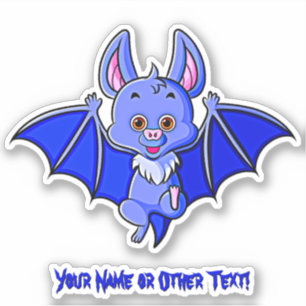 Name hinzufügen, Niedliches Blue Baby Bat mit Flüg Aufkleber