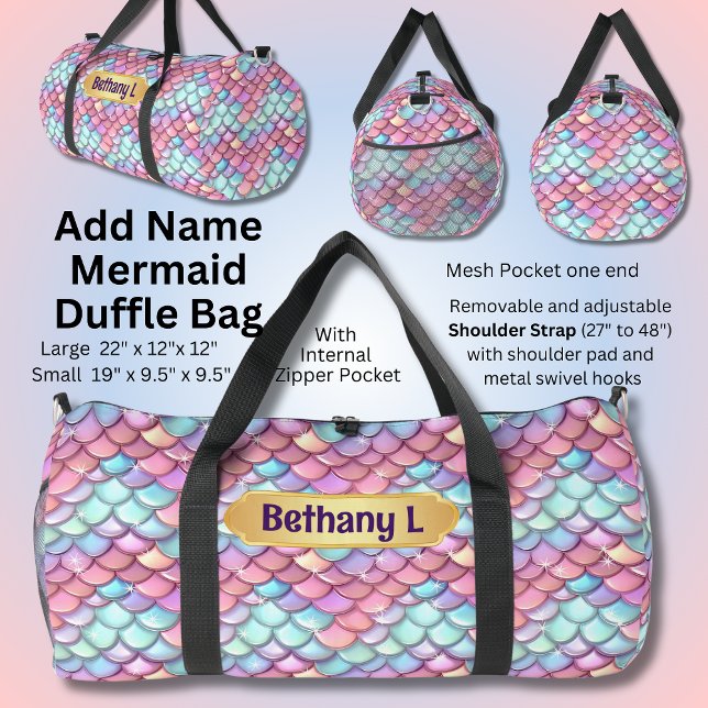 Name hinzufügen, Pink Aqua Meerjungenskala mit Ste Duffle Bag (Von Creator hochgeladen)