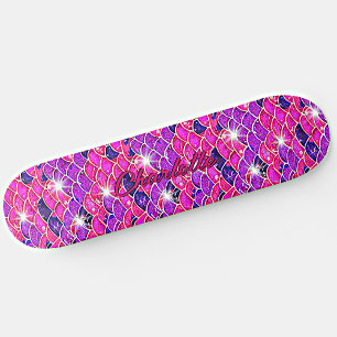 Name hinzufügen, Pink Lila Mauve Mermaid-Skala Skateboard