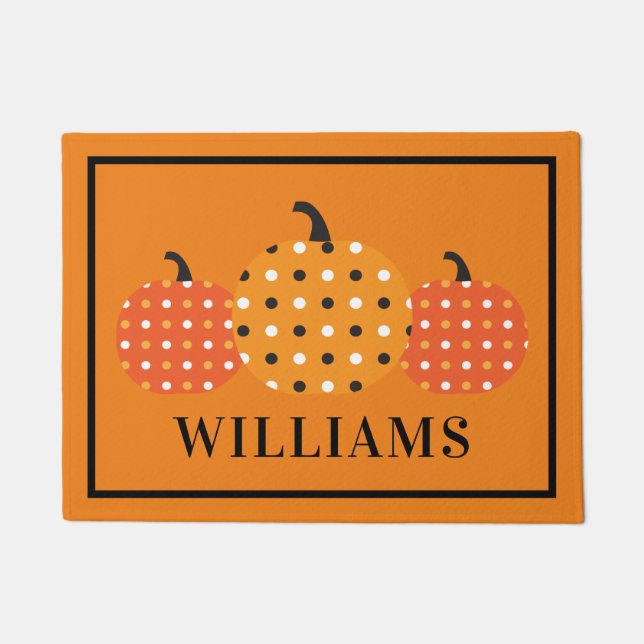Name hinzufügen | Polka Dot Pumpkins Fußmatte (Vorderseite)