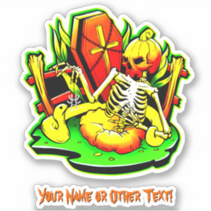 Name hinzufügen, Pumpkin Skeleton Schlange Coffin  Aufkleber