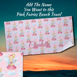 Name hinzufügen, Rosa Farbe mit Wand & Blauen Flüg Strandtuch
