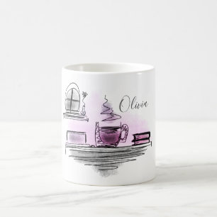 Name hinzufügen   Rosa und Lila Kaffeeseite Kaffeetasse