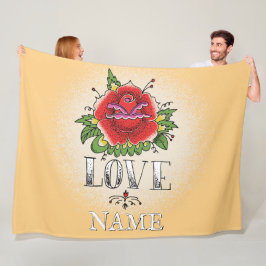 Name hinzufügen Rote Rose Tattoo-LIEBE ändern Fleecedecke