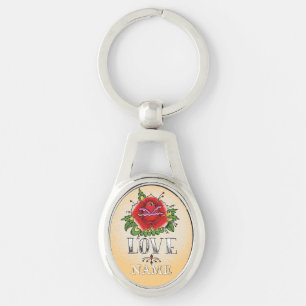 Name hinzufügen Rote Rose Tattoo-LIEBE ändern Schlüsselanhänger