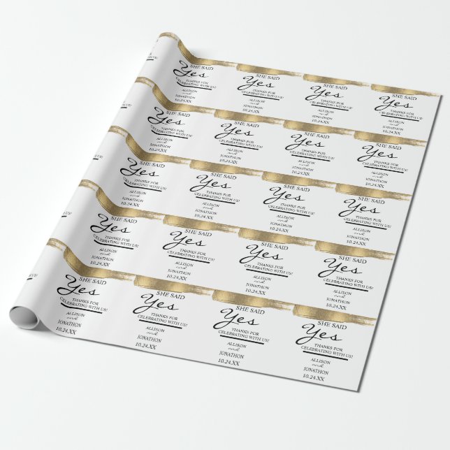 Name hinzufügen Sie sagte Ja Gold Glitzer Verlobun Geschenkpapier (Ungerollt)
