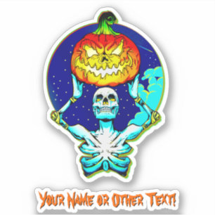 Name hinzufügen, Skeleton Holding Pumpkin Head Aufkleber