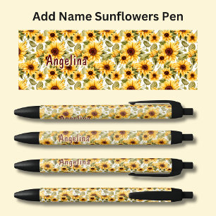 Name hinzufügen, Sonnenblumen im Sommer blühen Kugelschreiber