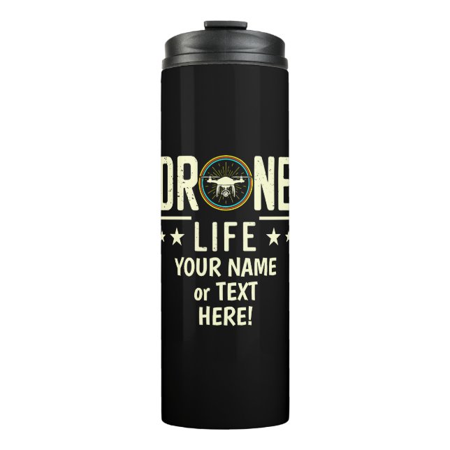 Name hinzufügen, Text ändern, Drohnenlebensdauer h Thermosbecher (Vorderseite)