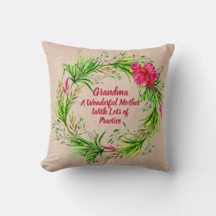 Name hinzufügen Text Großmutter Rosa Floral Boho Kissen