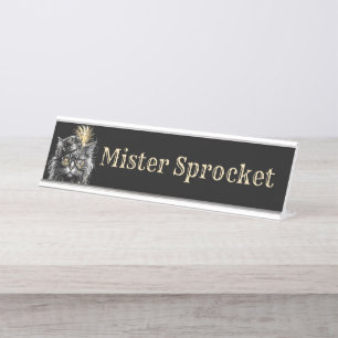 Name hinzufügen wie Herr Sprocket Steampunk Katze Schreibtischnamensplakette