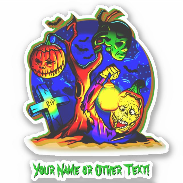 Name hinzufügen, Zombie-Monster Pumpkin Hexenkupf- Aufkleber (Vorderseite)