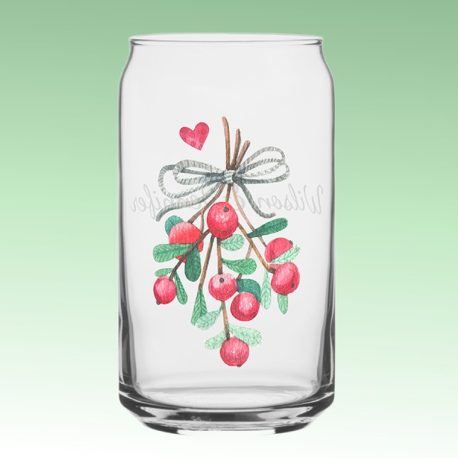 Name, Holiday Watercolor Mistletoe & Berries 16oz (Créateur téléchargé)