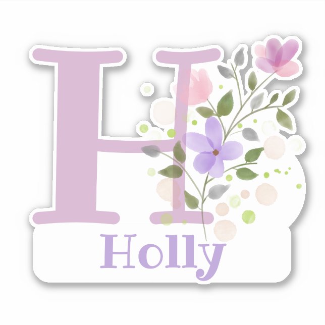 Name Holly & Initial mit Blumendesign Aufkleber (Vorderseite)
