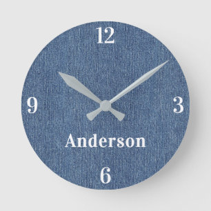 Name Home Office Classic Blue Denim Druck 8 Zol Runde Wanduhr