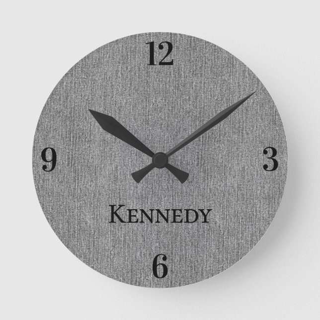 Name || Home Office Classic Grey Denim Print 8-in Runde Wanduhr (Vorderseite)