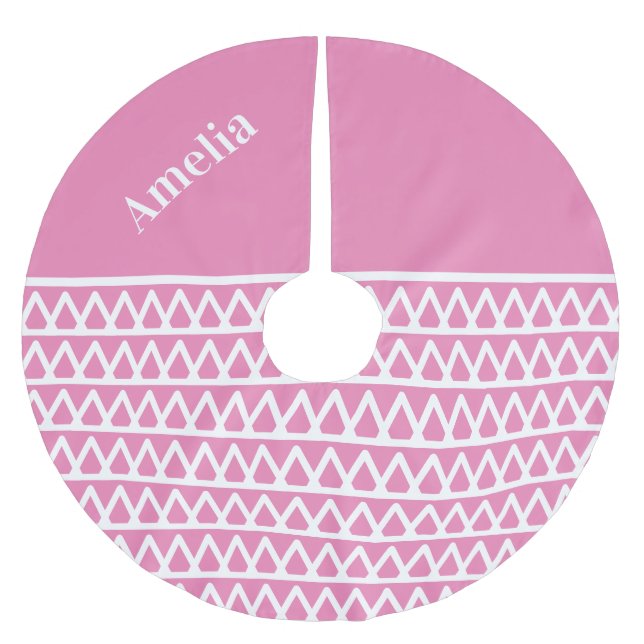 Name Hot Pink Muster Weihnachten Polyester Weihnachtsbaumdecke (Vorderseite)