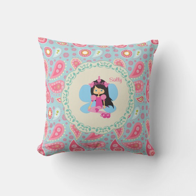 Name Hübsch Fairy Pink Paisley Kinderzimmer hinzuf Kissen (Vorderseite)