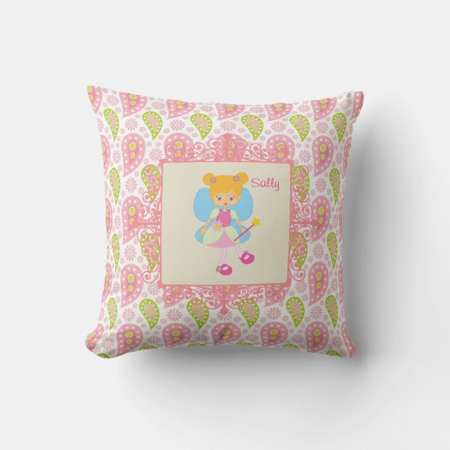 Name Hübsch Fairy Pink Paisley Kinderzimmer hinzuf Kissen (Vorderseite)