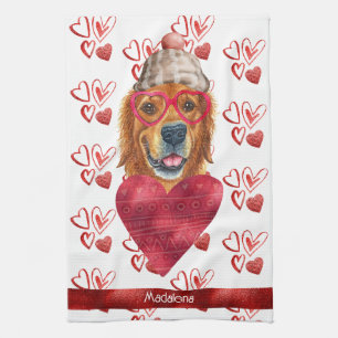 Name Hund Lover Valentine Geschenk Golden Retrieve Geschirrtuch
