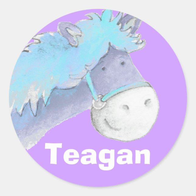 Name-ID "Teagen blue lila Pferdekleber Runder Aufkleber (Vorderseite)