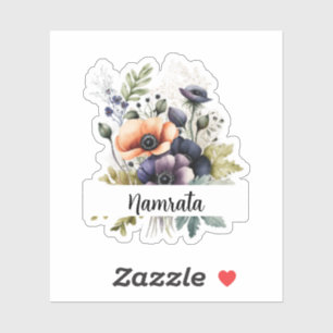 Name in Blüten: Individuelles Wasserfarben-Blumen- Aufkleber