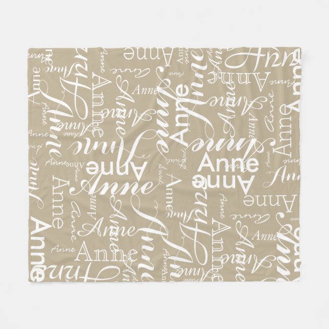 Name in Weiß überdruckt ein blasses Khaki Fleecedecke (Vorderseite (Horizontal))