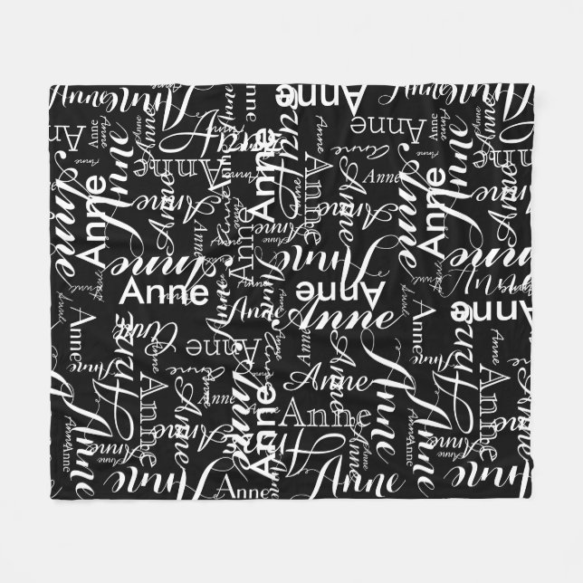 Name in weißem Überall in schwarz gedruckt Fleecedecke (Vorderseite (Horizontal))