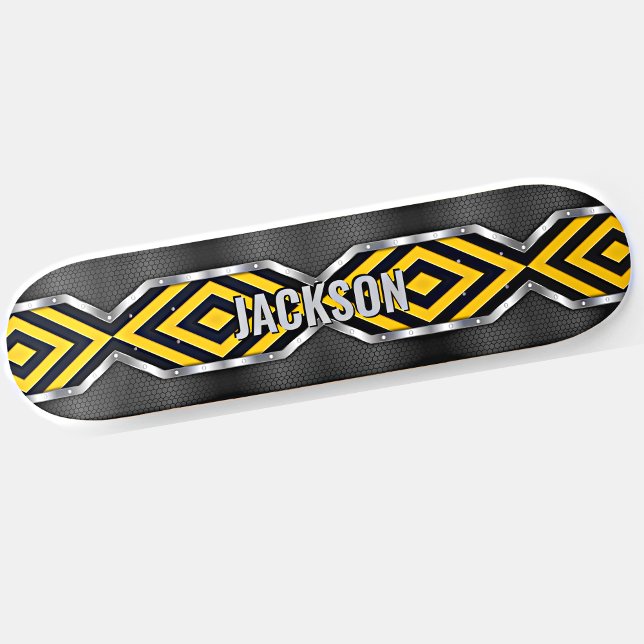 Name-Initialen hinzufügen, Metallisches Silbergelb Skateboard (Von Creator hochgeladen)