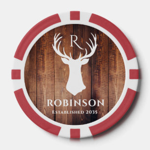 Name Initialen Monogramm Rustikal Hirschgeweih Ein Pokerchips