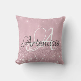Name Initials Rosa Rose Blush Glitzer Kissen