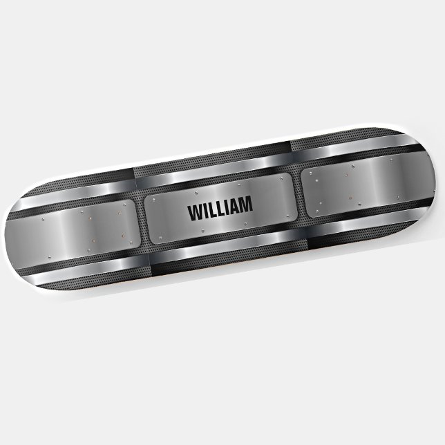 Name Initials Silver Gray Metallic Look Skateb hin Skateboard (Von Creator hochgeladen)