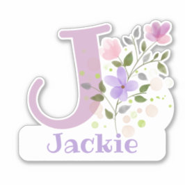 Name Jackie plus Initial mit Blumendesign Aufkleber