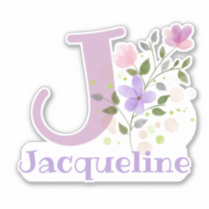 Name Jacqueline & Initial mit Blumendesign Aufkleber