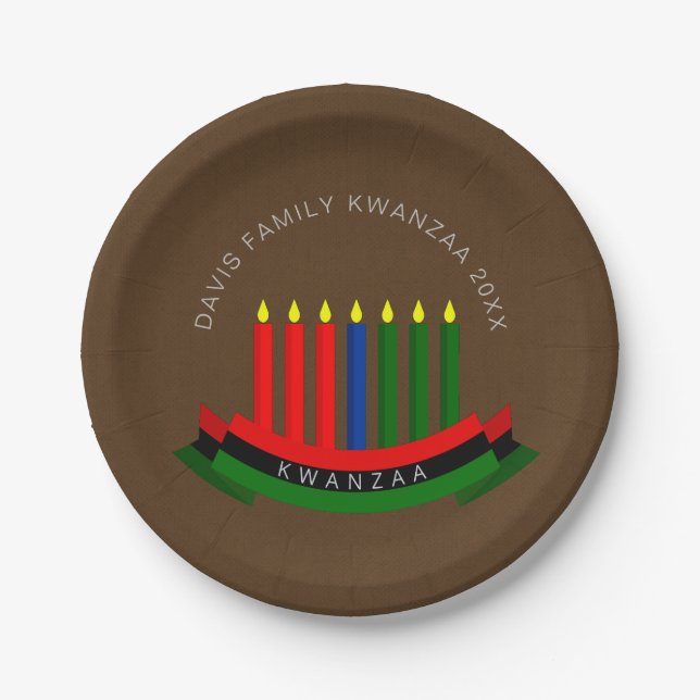 Name Jahr Kwanzaa Kerzen 7" hinzufügen Pappteller (Vorderseite)