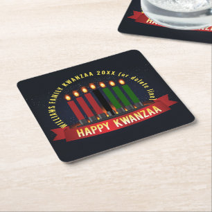 Name Jahr Kwanzaa Kerzen hinzufügen Rechteckiger Pappuntersetzer