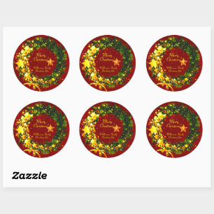 Name Jahr Weihnachten 20xx Gold Wreath auf Red Runder Aufkleber