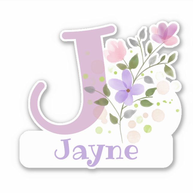Name Jayne & Initial mit Blumendesign Aufkleber (Vorderseite)