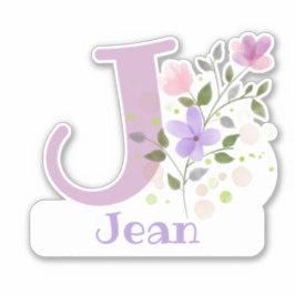 Name Jean plus Initial mit Blumendesign Aufkleber