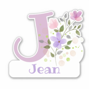 Name Jean plus Initial mit Blumendesign Aufkleber
