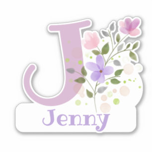 Name Jenny plus Initial mit Blumendesign Aufkleber