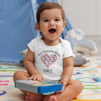 Name, July 4th Red Trucks Heart Newborn - 24mos Baby Strampler